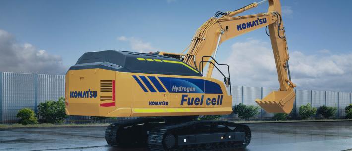 komatsu concept hydrogen graafmachine met brandstofcel 