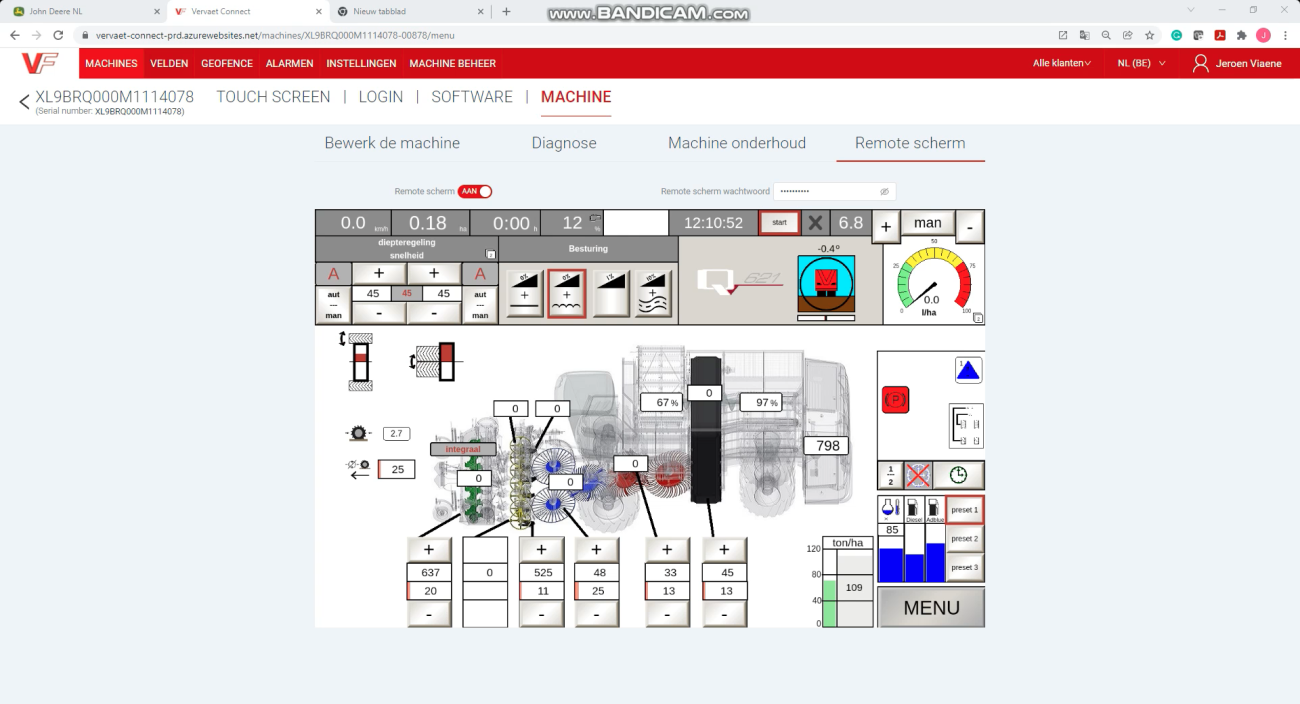 schermafbeelding Vervaet Connect op bietenrooier 